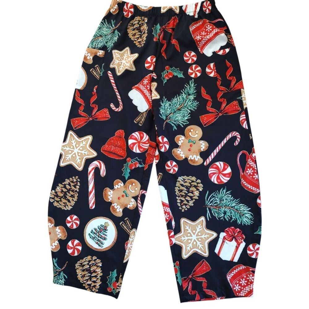 Shein Pants‎ Woman XL Christmas Print Gingerbread Pockets Straight Leg Pullon